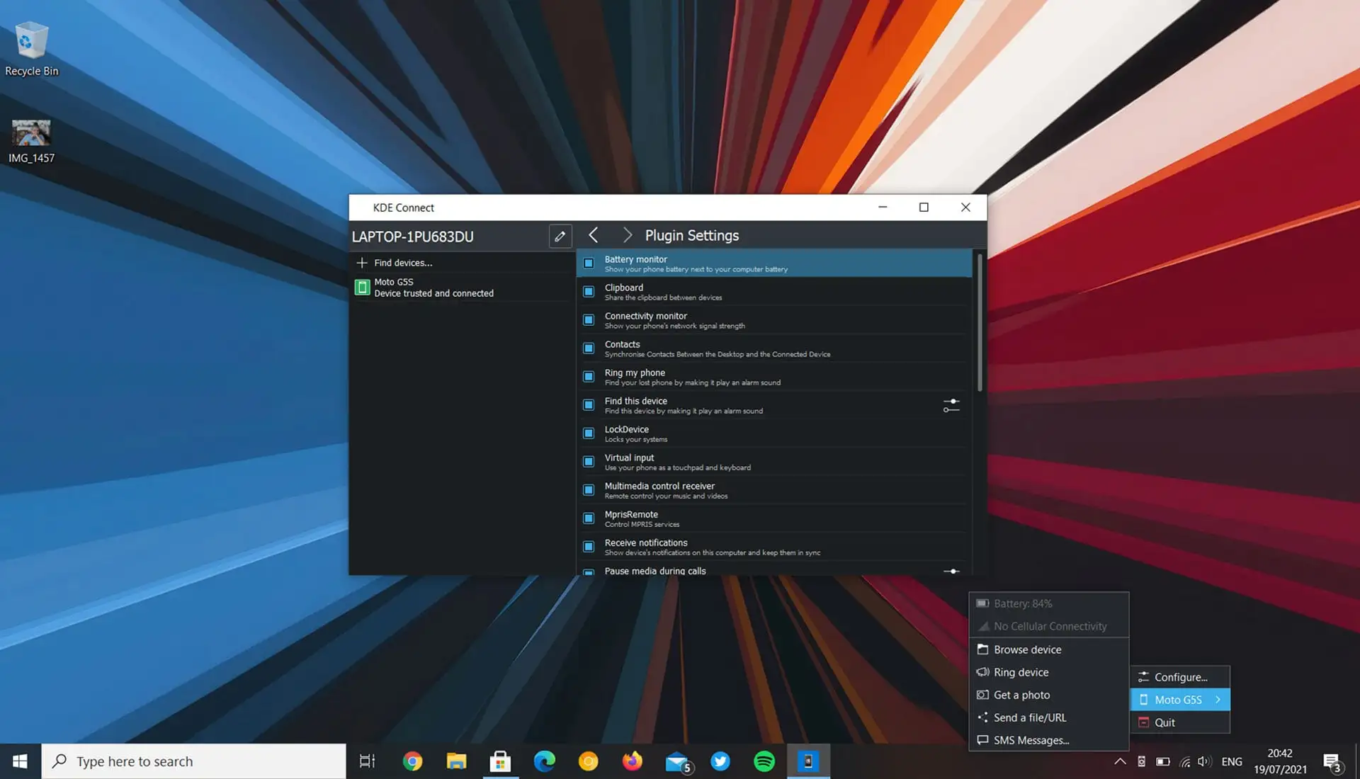 KDE Connect Plugin Settings on Windows 10