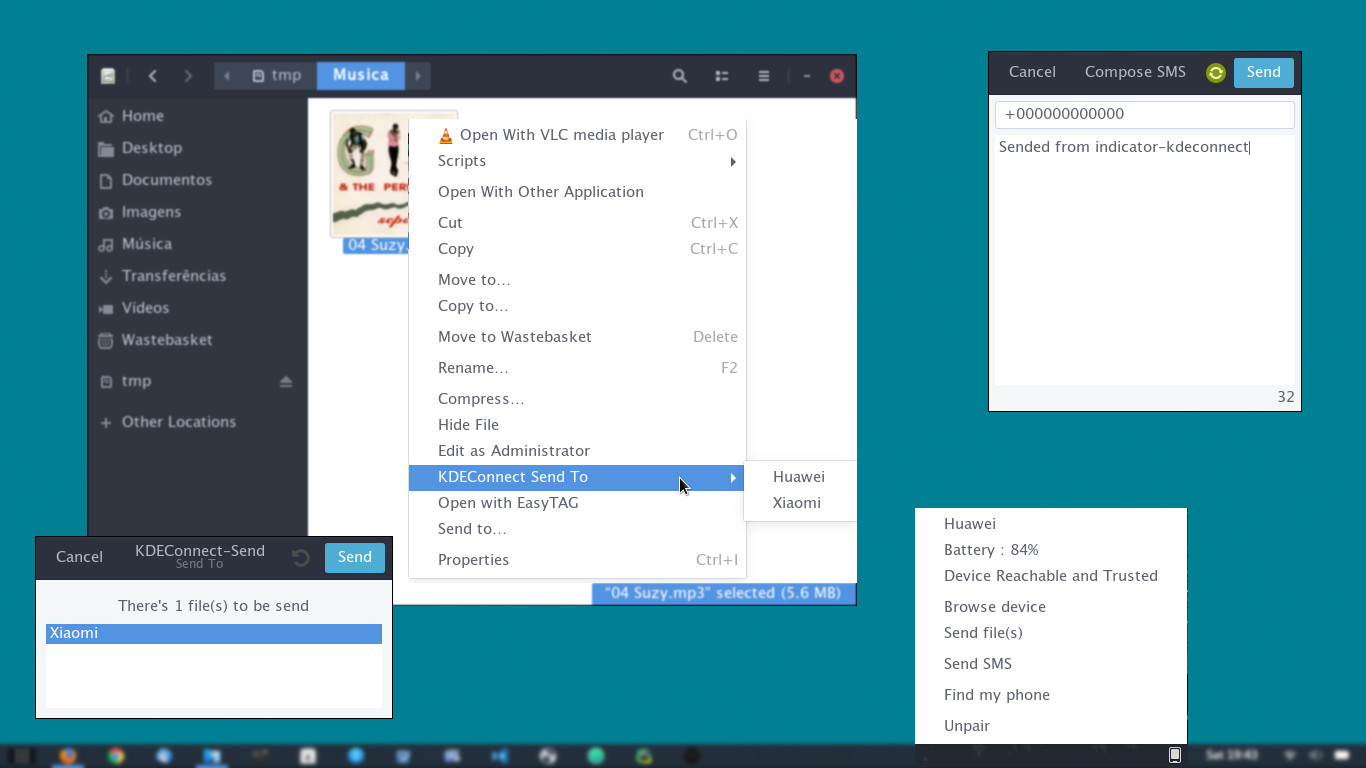 KDE Connect Linux Integration with File Sharing and SMS